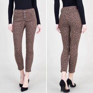 Level 99 Heidi Skinny Jeans 25 0 brown leopard high rise taper‎ button fly dark